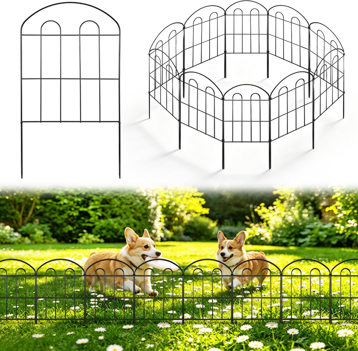 Lemlit Tuinhek 10 Stuks - Metalen Insteekhek, U-vormig Rasterhek, Borderhek, Sierhek, Dierenhek en Parkhek voor Tuin Bloemperk Moestuin - 32,5 x 61 cm - Zwart
