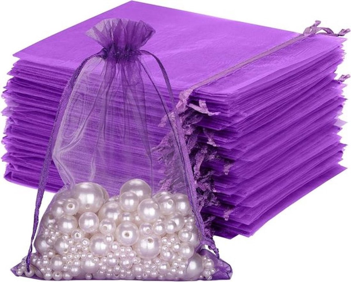 Paarse organza zakjes 13 x 18 cm - set van 50 voor bruiloft, snoep, sieraden