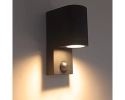 Merkloos LED-buitenwandlamp met bewegingssensor, 5 W, 600 lm, zwart, IP65-waterdicht, wandlamp, PIR-aanwezigheidsmelder, lichtbron (warm licht 2700 K)…