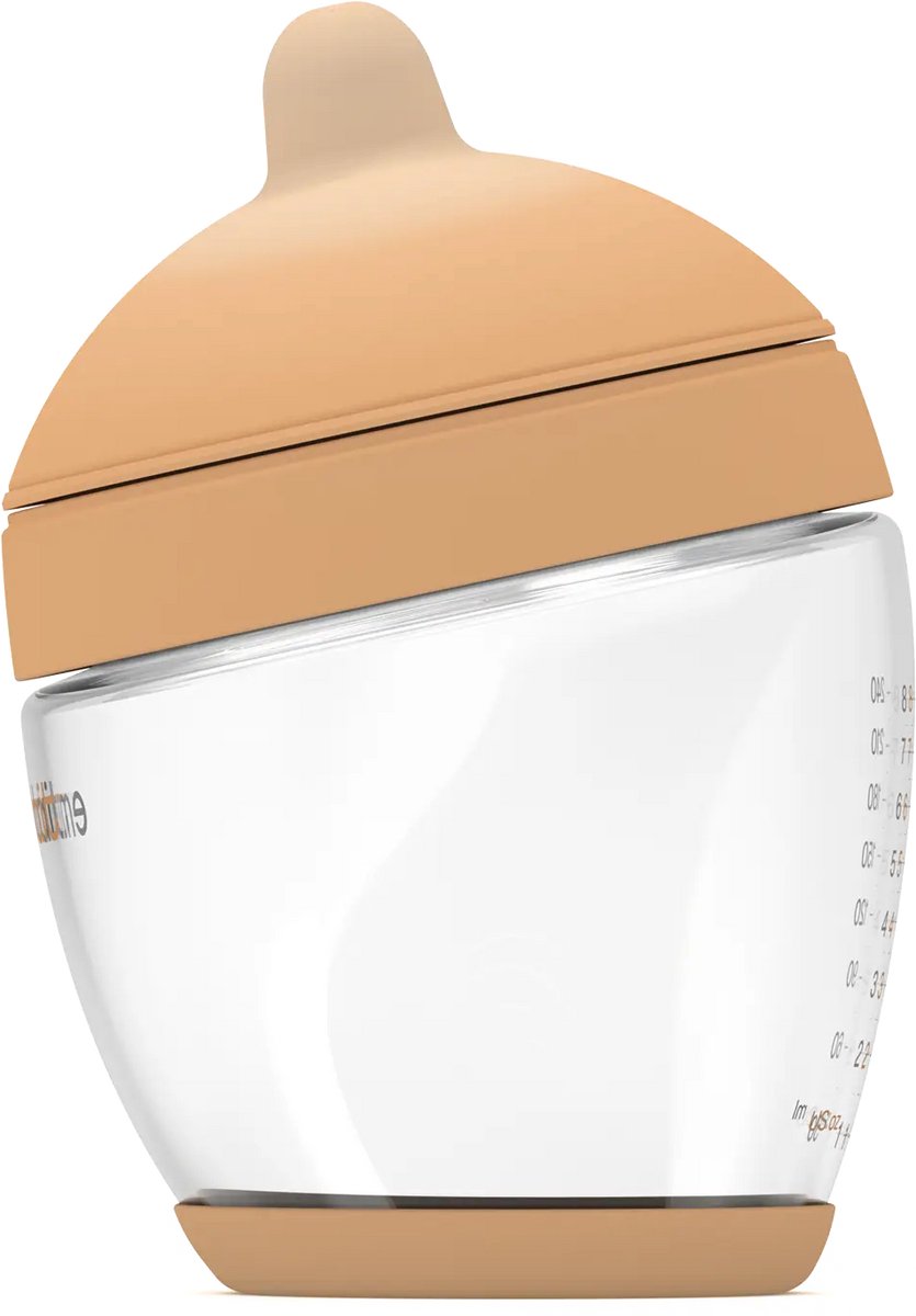 Emulait Classic Glazen Babyfles - Kleur: Light - Maat: 3 - 240 ml - borstvormig - natuurlijk voeden - anti-koliek - bpa-vrij