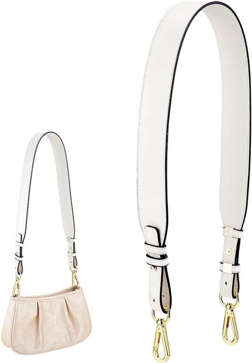 Verstelbare Handtasriem van Leer, 30-80 cm, Vervangende Schouderriem voor Dames, Ideaal voor Handtassen en Onderarmtassen, Wit met Gouden Gespen