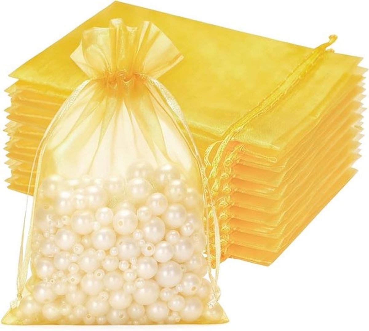 Gouden Organza Zakjes - Grote 13 x 18 cm Cadeauzakken, Set van 50 met Trekkoord voor Trouwen, Snoep, Sieraden en Geschenken