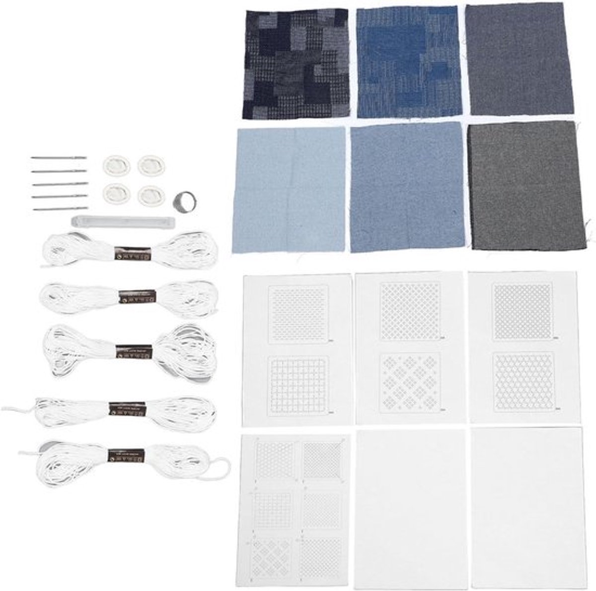 Complete Sashiko Starterkit voor handborduren met draad, naalden en dikkere stof voor quilten en creatieve projecten
