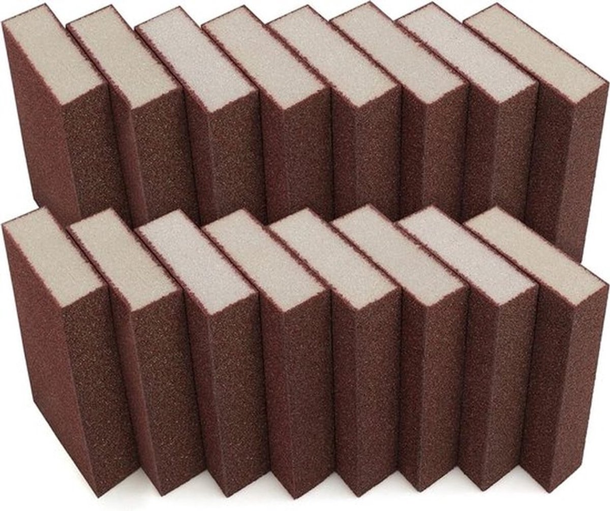 Grove Schuurspons - Schuurblok - Nat en Droog - 16 Stuks - 70 Korrel - Hout Metaal Muren - Polijsten - Wasbaar en Herbruikbaar - Kit - Geschikt voor - Rood Model
