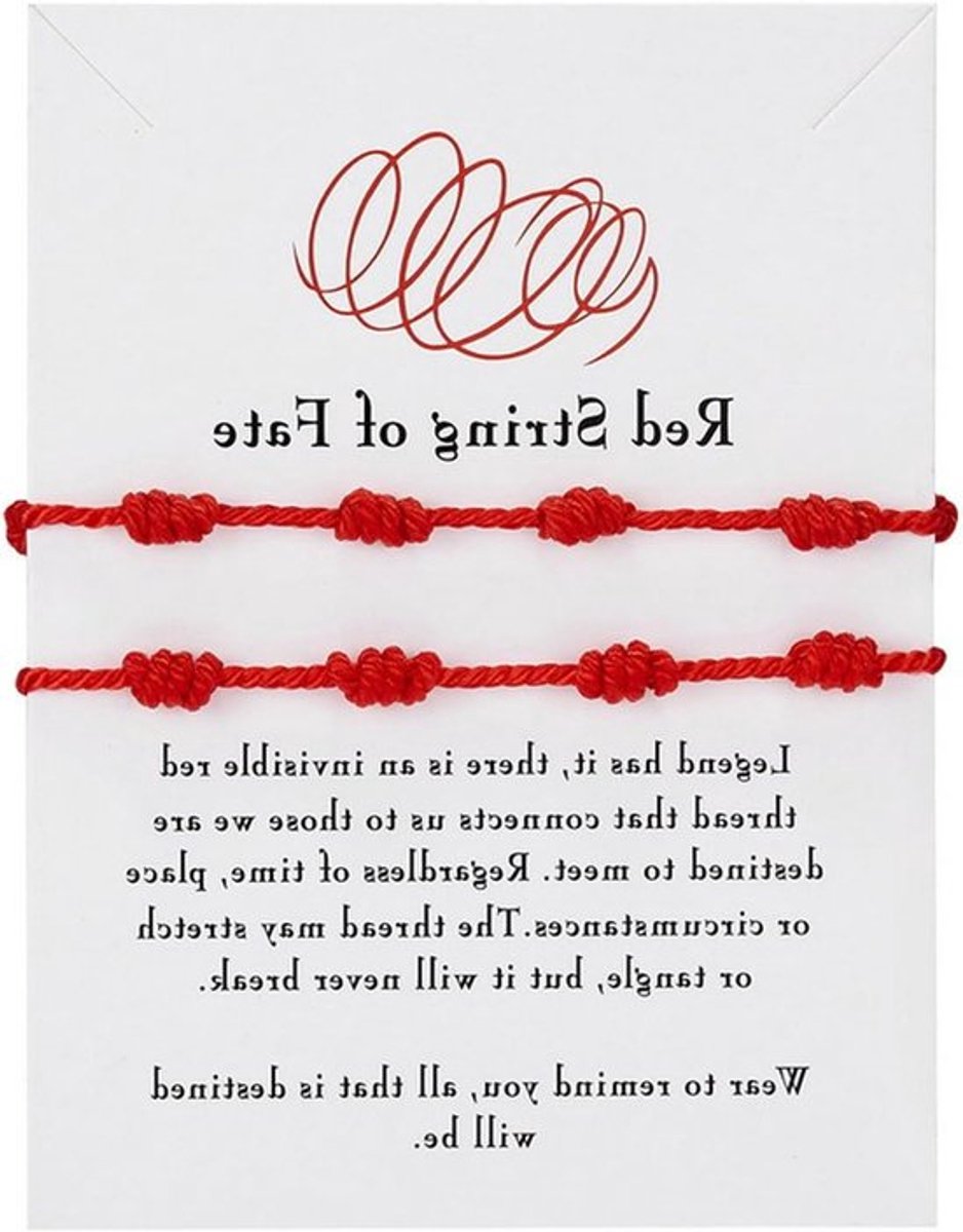 Set van 2 Rode Armbanden voor Stellen, Geluksarmbanden van Rood Koord, Perfect Cadeau voor Koppels en Vrienden, Symbolen van Verbondenheid en Liefde