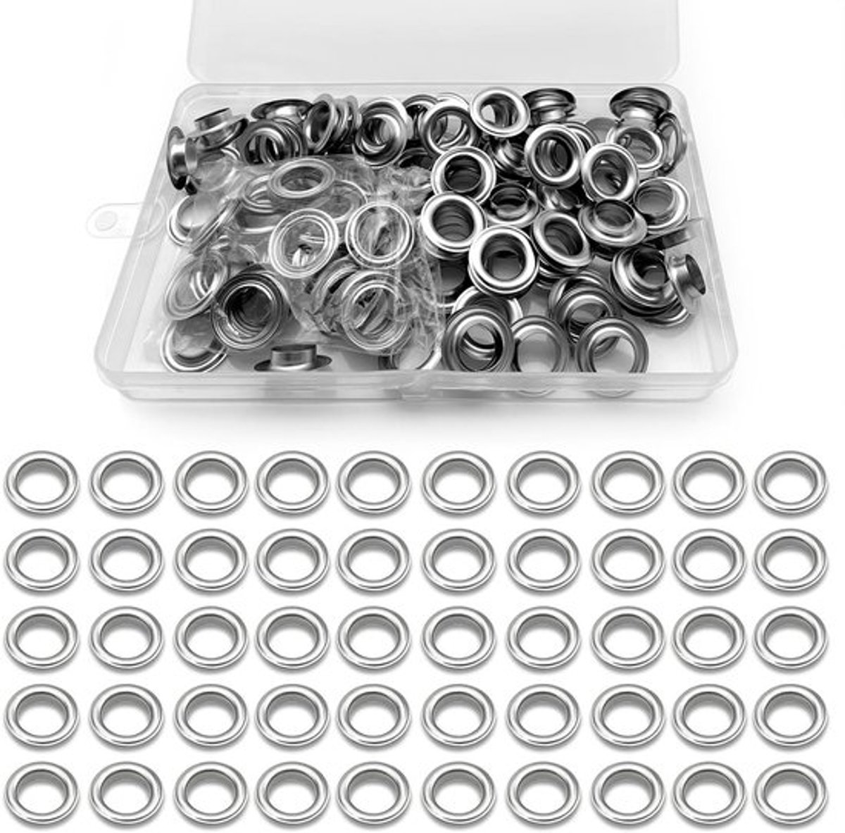Complete Grommet Tool Set met 100 Oogjes en Ringen, RVS Gereedschap voor Leer, Tenten en Tassen, 12 mm Metaal Oogjes met Wasjes voor Diverse Toepassingen