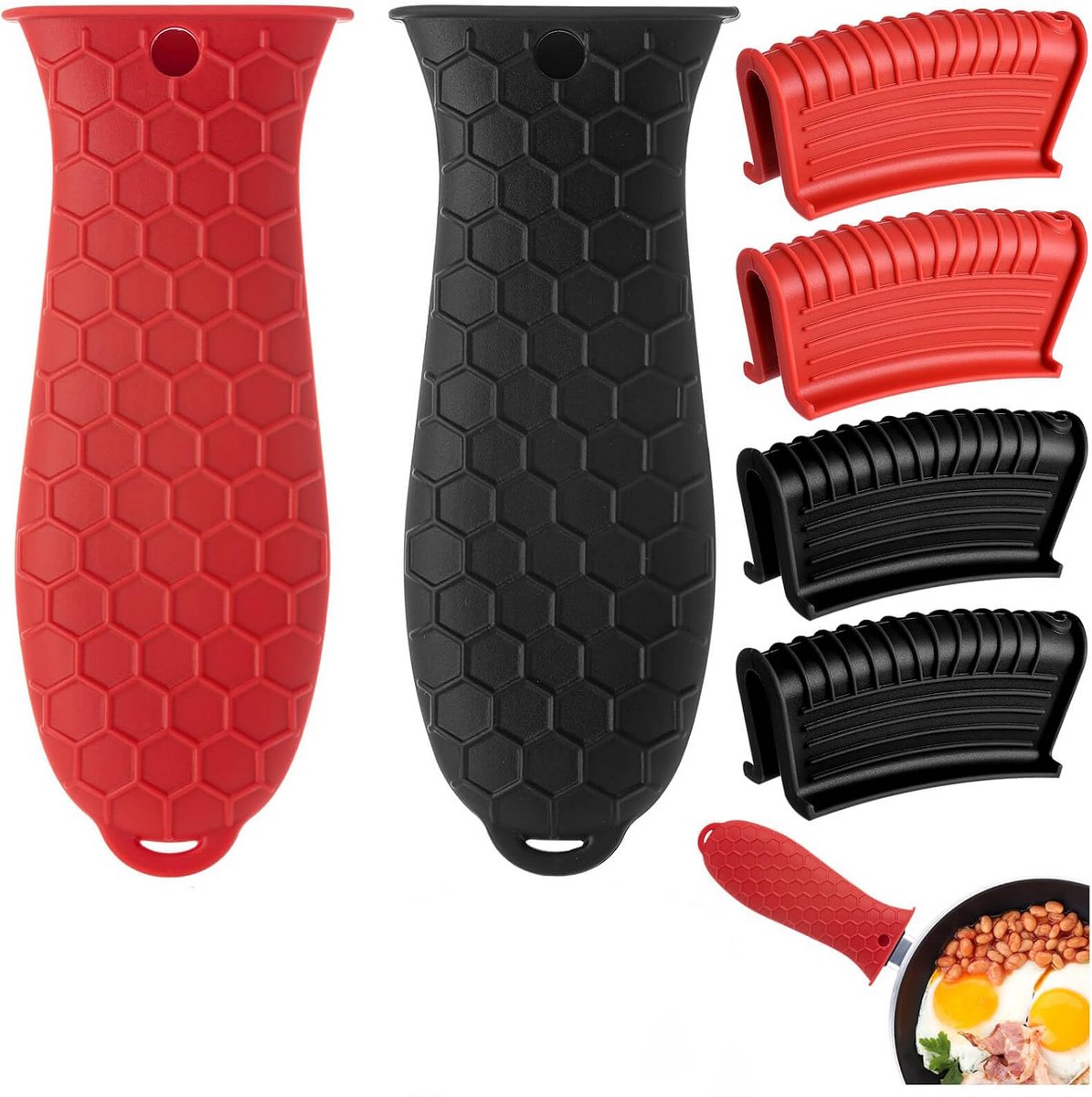6 stuks - Siliconen Handvat Beschermers - Pannengrepen - Panhandvat - Silicone Panhouder - Verwijderbare pannengrepen - Gietijzeren Handvat Beschermer - Hittebestendige - Keukenbenodigdheden - Voor gietijzeren koekenpan