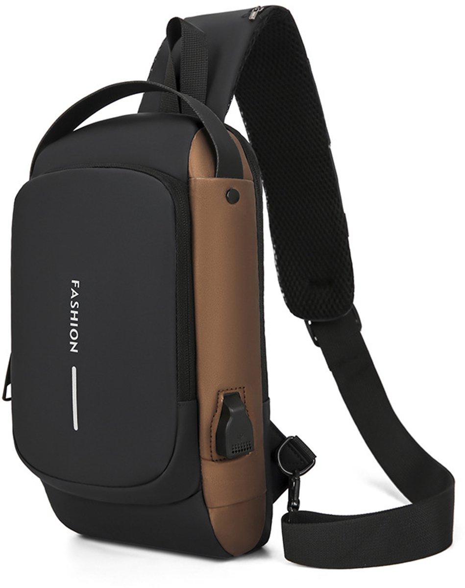 Heren borsttas met cijferslot - diefstalveilig - waterbestendig voor buiten - crossbody motor tas - met usb‑oplaadpoort-Zwart en goud