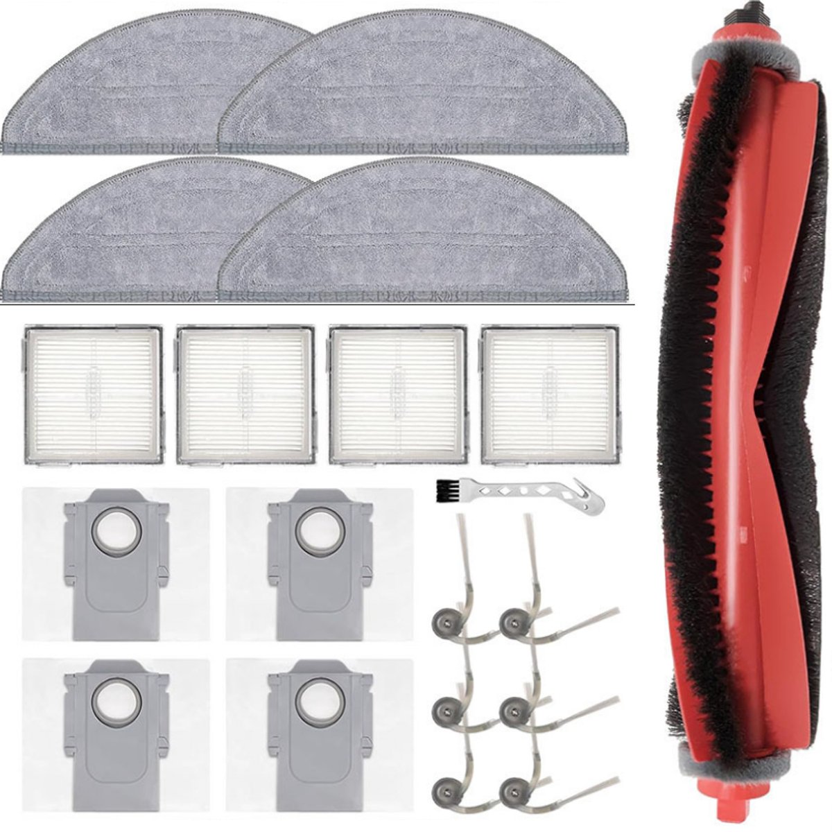 Accessoires geschikt voor Roborock Q10 S5/Q10 S5+/Q10 X5 robotstofzuiger - 1 hoofdborstels, 4 stofzakken, 4 dweilpads, 4 HEPA-filters, 6 zijborstels, 1 reinigingsborstel - 12 delige