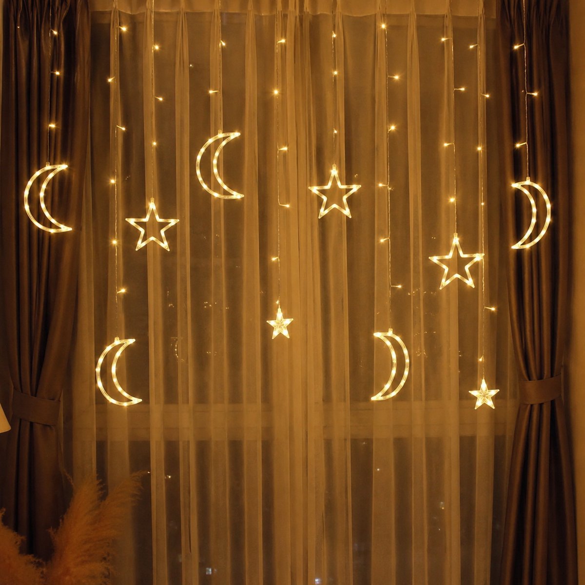 ZoeZo Sterren Maan LED Lichtgordijn 2,5 m - Lichtslinger - Sfeerverlichting - Kinderkamer - Kerstverlichting - Voor Binnen - Warm Wit
