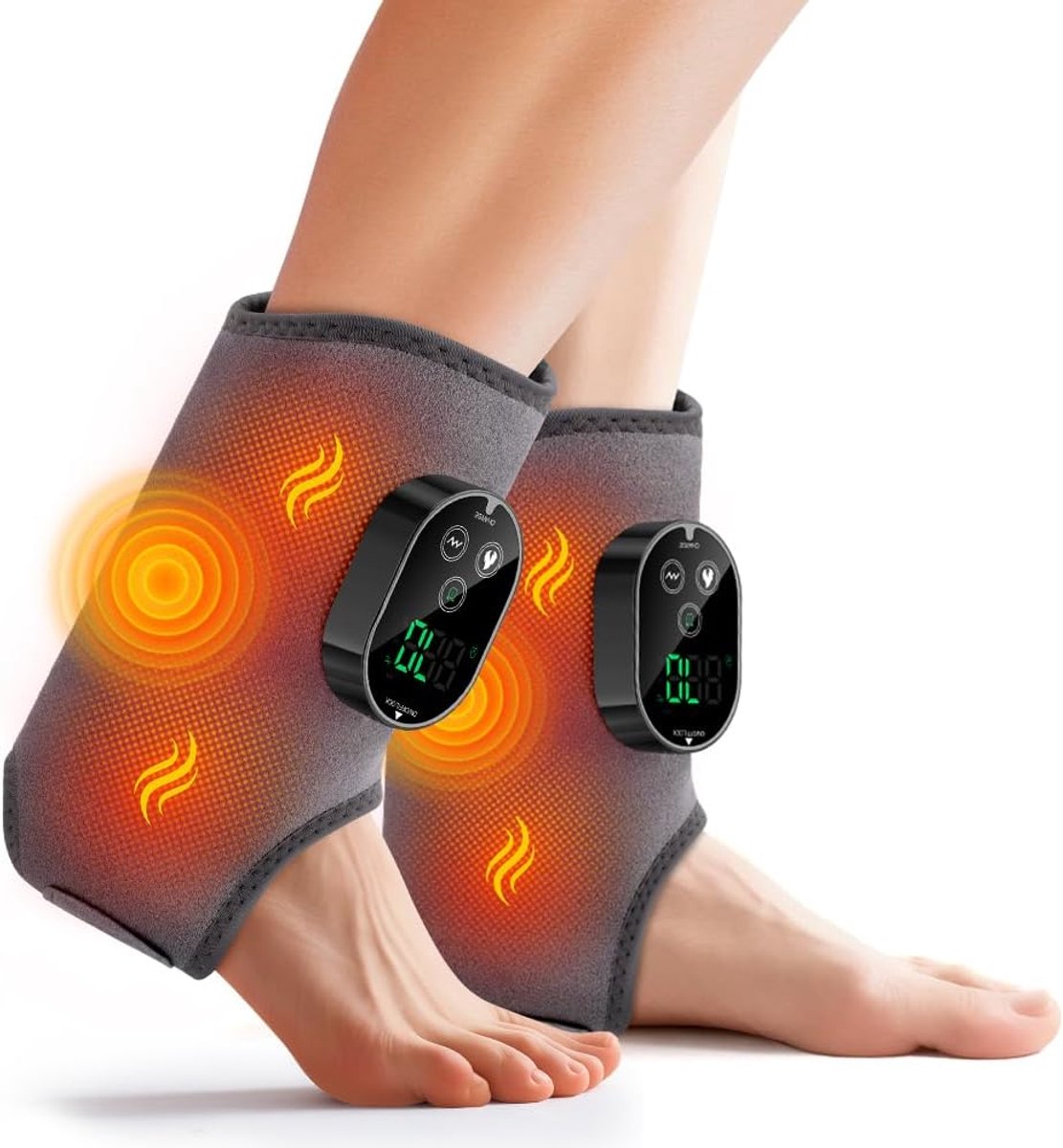 2 stuks Verwarmde voet‑ en enkelmassagebrace, massagewrap voor neuropathie en plantaire fasciitis, voetmassager met 6 warmteniveaus en 3 vibratiemodi（Grey）