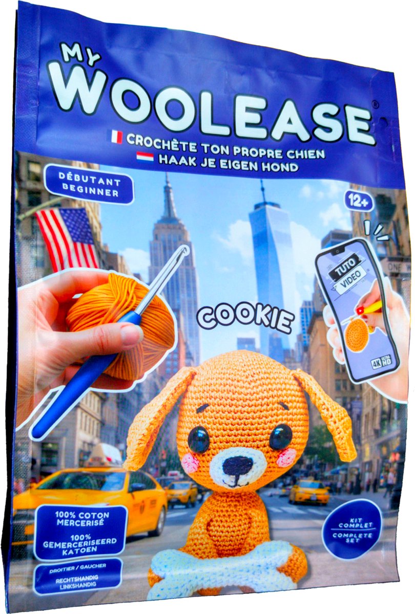 MY WOOLEASE - HAAKPAKKET - CROCHET KIT - COOKIE THE DOG - DIY - VANAF 12 JAAR OUD - GERONIMO GAMES