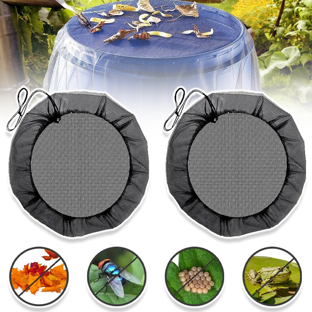 Regentonnethoes 95 cm Met Trekkoord - Duurzaam Polyester Fijnmazig Winddicht - Set Van 2 Stuks Voor Wateropvang Buitenshuis - Zwart