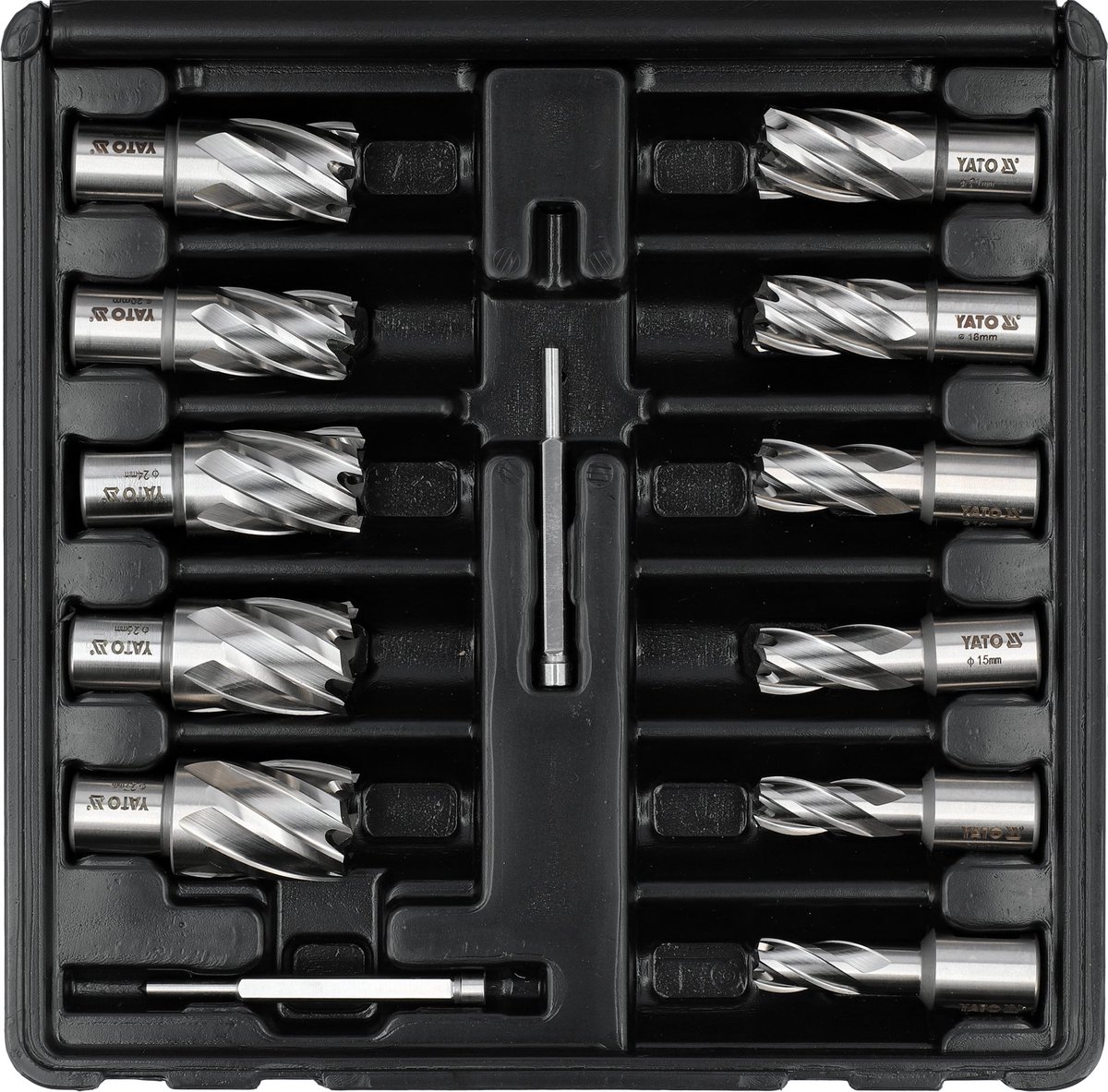 YATO YT-43405 Professionele HSS Kernborenset – 13-Delig – Snelstaal (HSS) – Weldon Opname – Met Centreerpennen – Kernboren voor Staal & Metaal