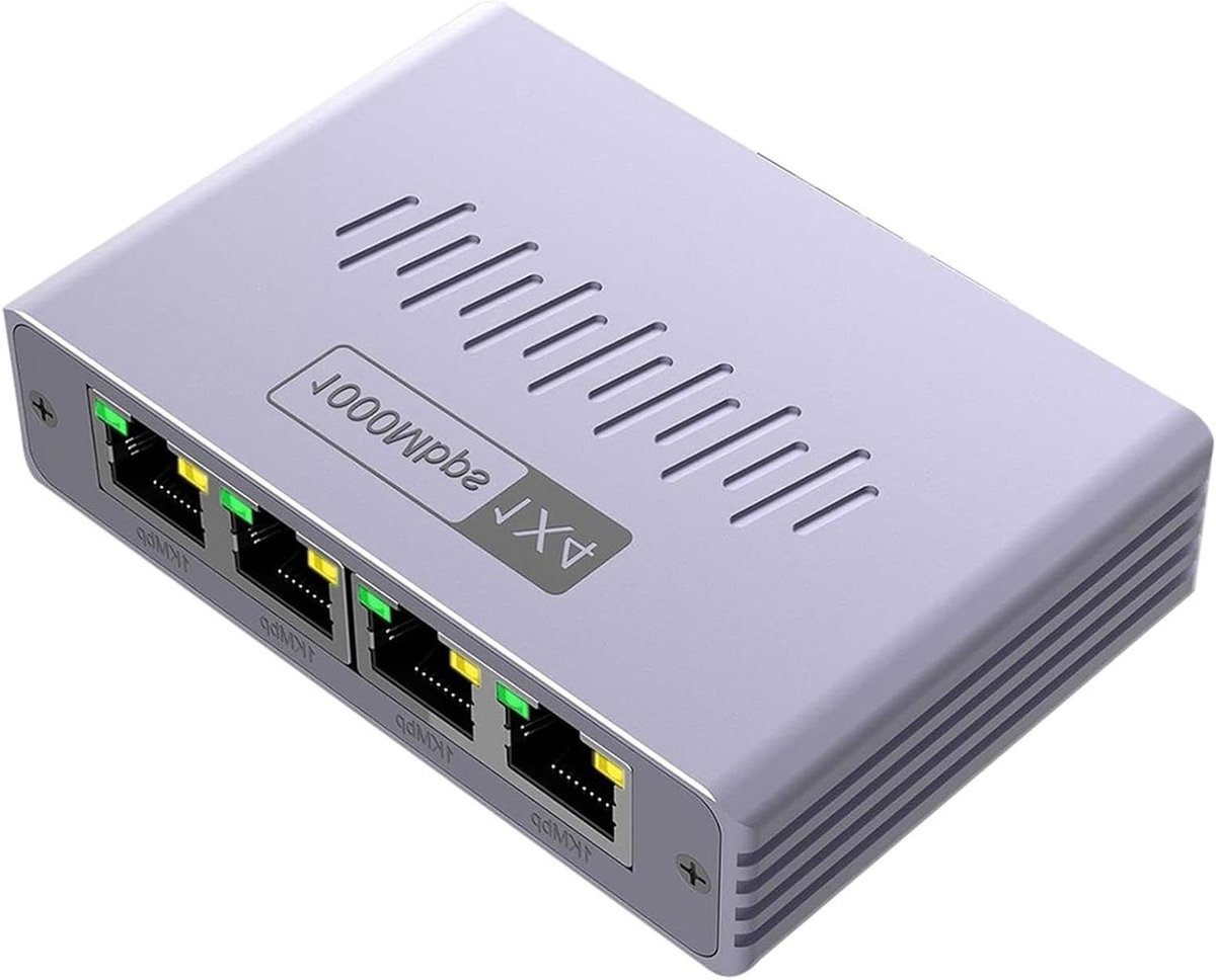 Ethernet Splitter - LAN Extender Kabel - Netwerk Uitbreiden - 1 Ingang 4 Uitgangen - 1000 Mbps - Paars