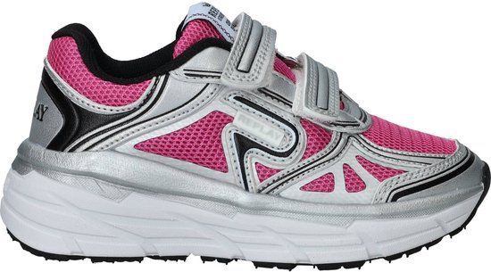 Roze Replay sneaker met zilveren panelen, klittenbandsluiting en mesh.