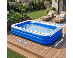 Piscine familiale gonflable – 300 × 175 × 60 cm - Piscine rectangulaire pour enfants avec 3 chambres à air – Piscine en PVC robuste pour le jardin – Peut également être utilisée comme piscine à balles