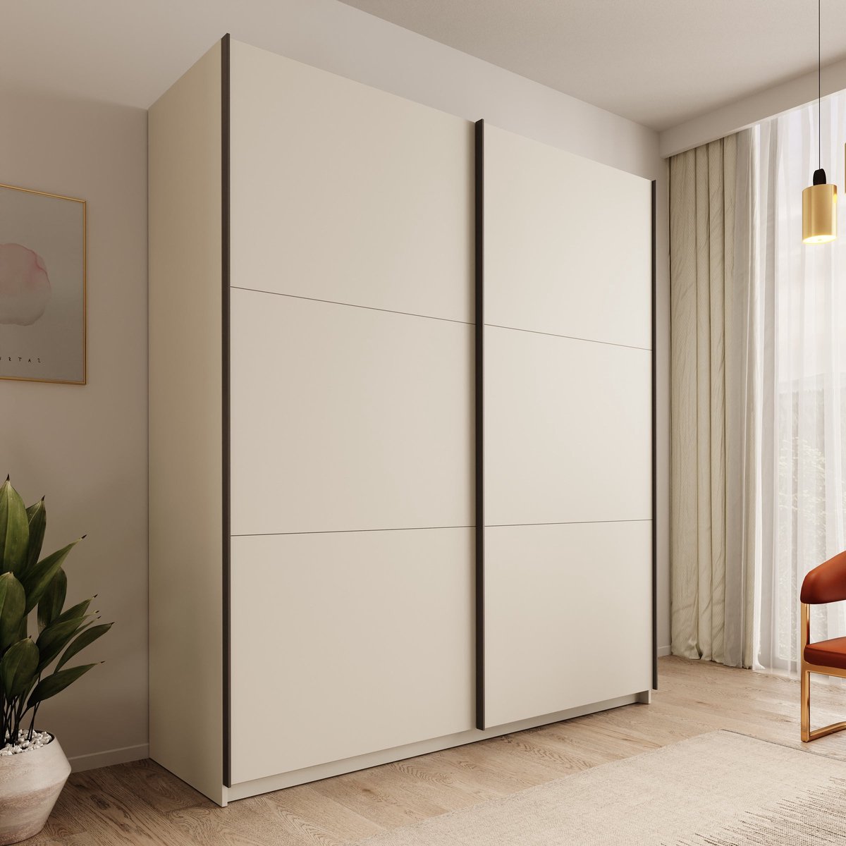Meubella - Nuvola - Kledingkast schuifdeuren - Beige - 181x56x206 cm