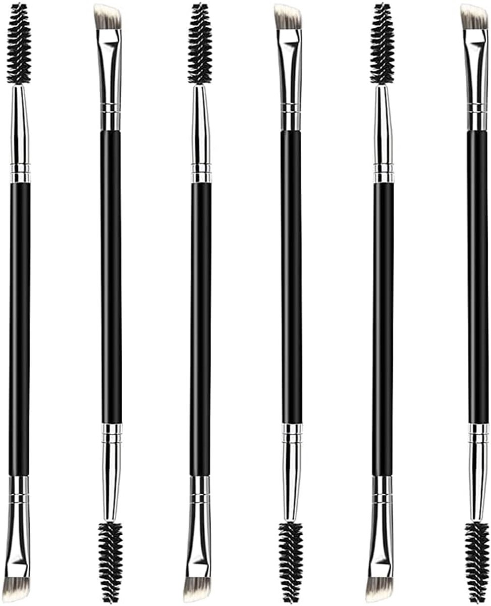 6 Stuks Wenkbrauwkwasten, Dubbele Uiteinde, Schuine Wenkbrauwborstel en Spoelborstel, Mini-wimperborstel, Wenkbrauwborstel, Wimperborstels, voor Vormgeving, Toevoegen van Poeder, Kleur en Gel