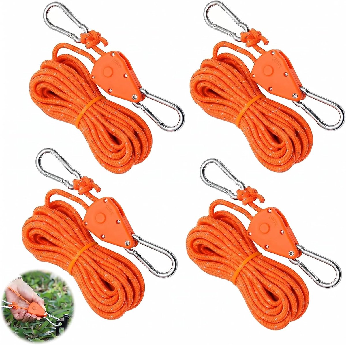 4 stuks touwspanner, 4 m, reflecterende tent, 4 mm, rateltouw met haken, verstelbaar paracord, geschikt voor wandelen, kamperen en klimmen
