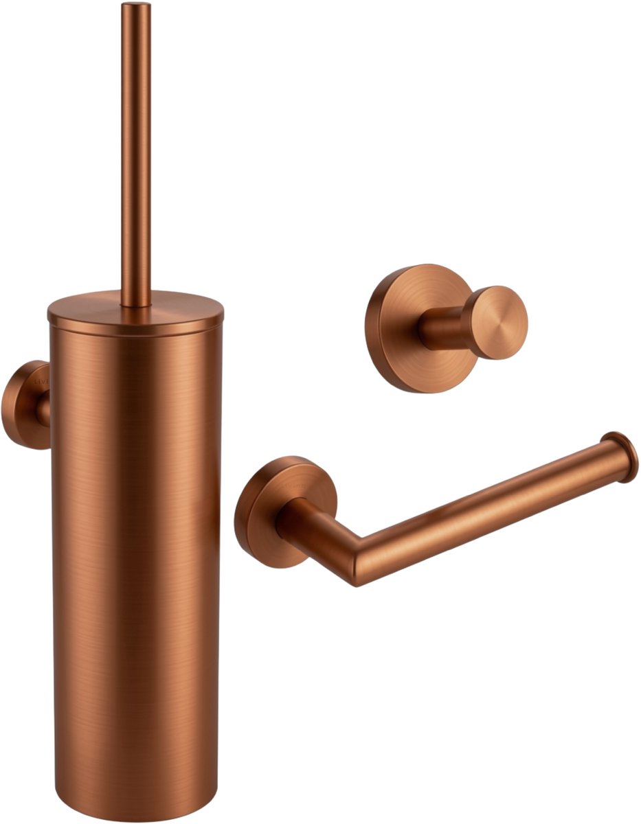 Toiletaccessoireset Koper 3-delig - Toiletborstelhouder - Toiletrolhouder - Handdoekhaak - Wc accessoires koper - Geborsteld Koper PVD
