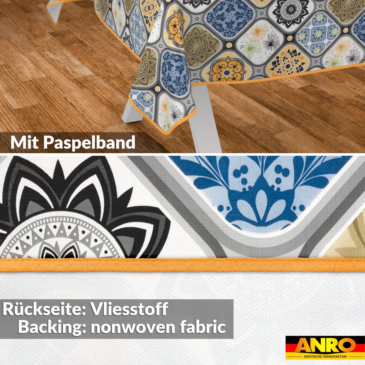 ANRO Tafelkleed Porto tegels Blauw 260x140cm Met sierband Afwasbaar Waterafstotend Binnen & Buiten
