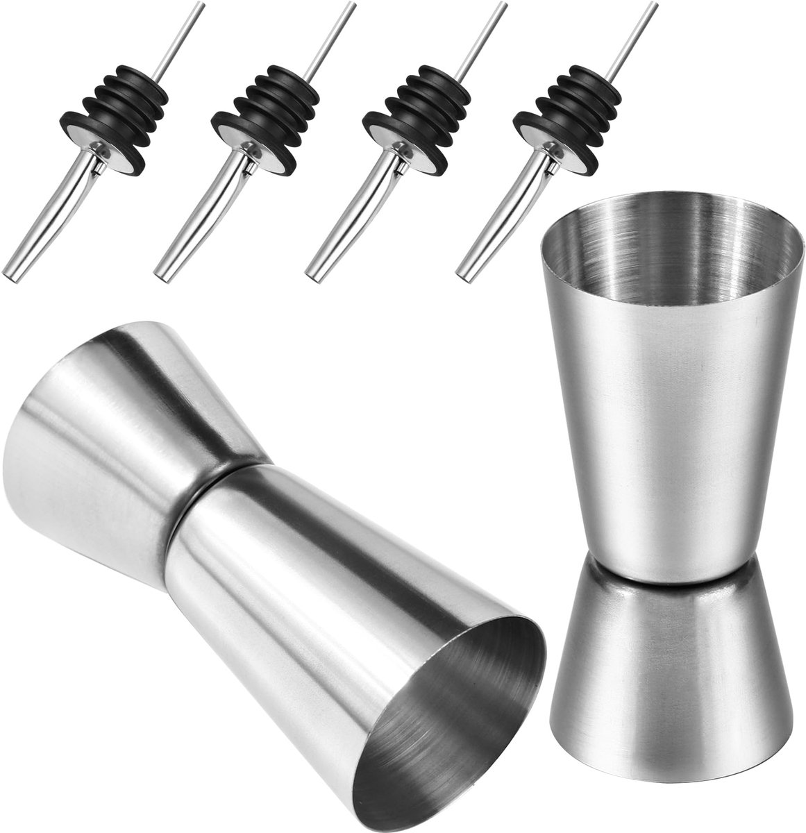 roestvrij staal, barmaat, 2 stuks, roestvrij staal, cocktailmaatbeker, dubbele maat met 4 schenktuiten, voor bar, party, wijndrankshaker