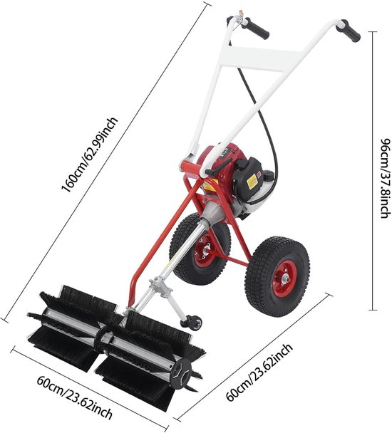 Benzine Veegmachine - Motorbezem - Kunstgras Reinigen - Krachtige 4-takt motor - 60 x 96 cm - Zwart Rood — afbeelding 3