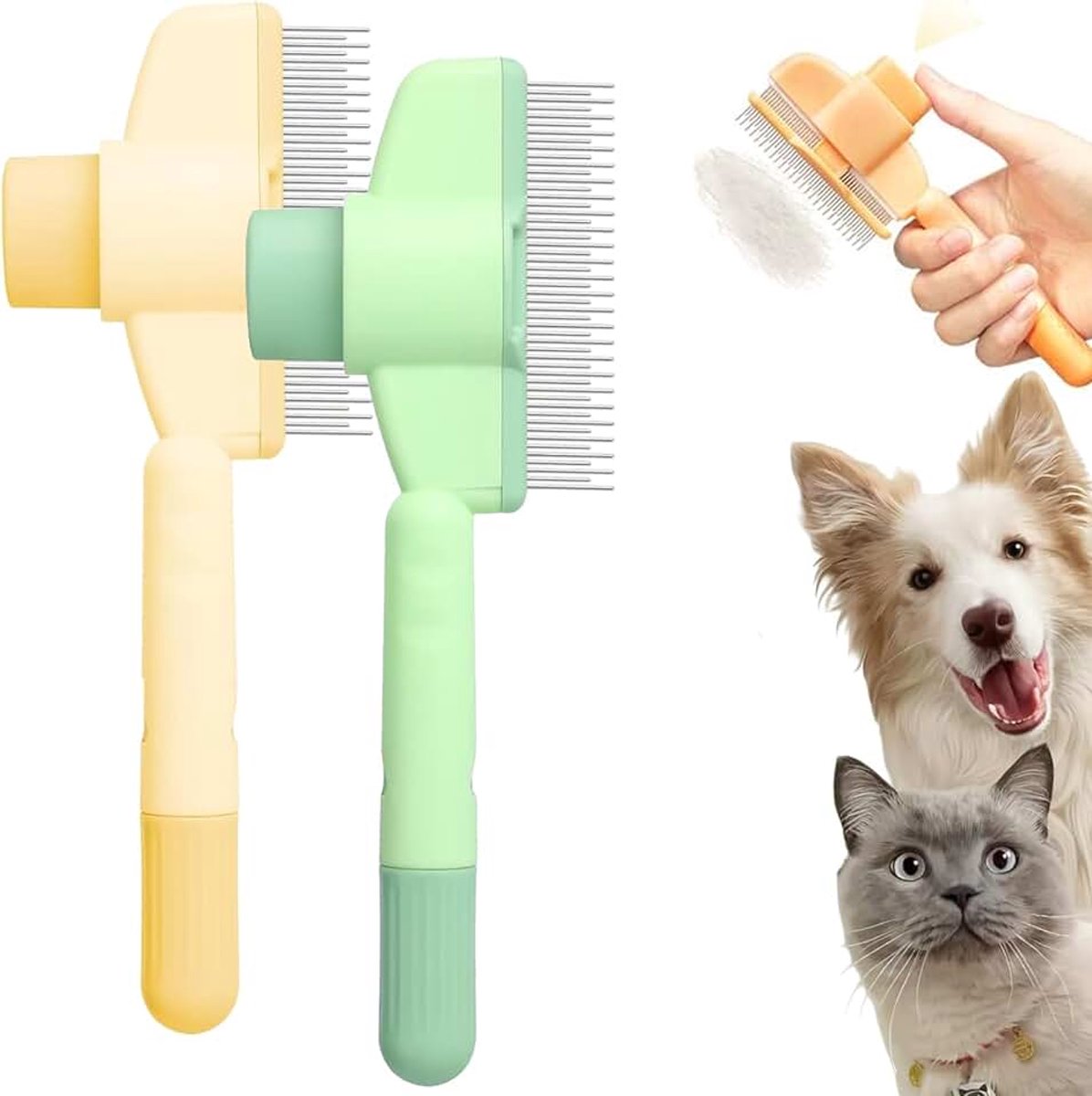 2 stuks vlooienkam voor katten, zelfreinigende vlooienkam, kattenborstel, multifunctionele kattenborstel met ontspanningsknop, kattenkam, flitsborstel voor kort en lang haar