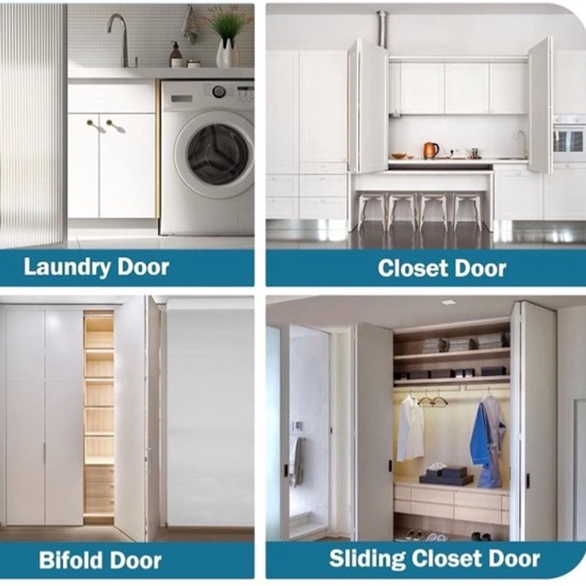 Dubbele vouwdeur hardware set, jaloeziedeurde hardware, inclusief bovenste en onderste scharnierpunten, beugels en geleidingsrollen, dubbele vouwdeur kast hardware reparatieset