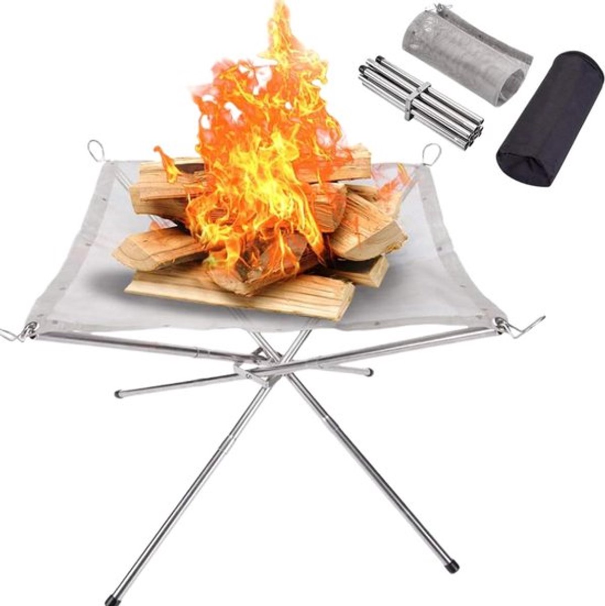 Vuurkorf Outdoor Camping Draagbare - Vuurkorf 56 * 56 * 43 CM Opvouwbare RVS Mesh Vuurkorf met draagtas - Staal Mesh Camping Vuurkorf voor BBQ Verwarming Barbecue