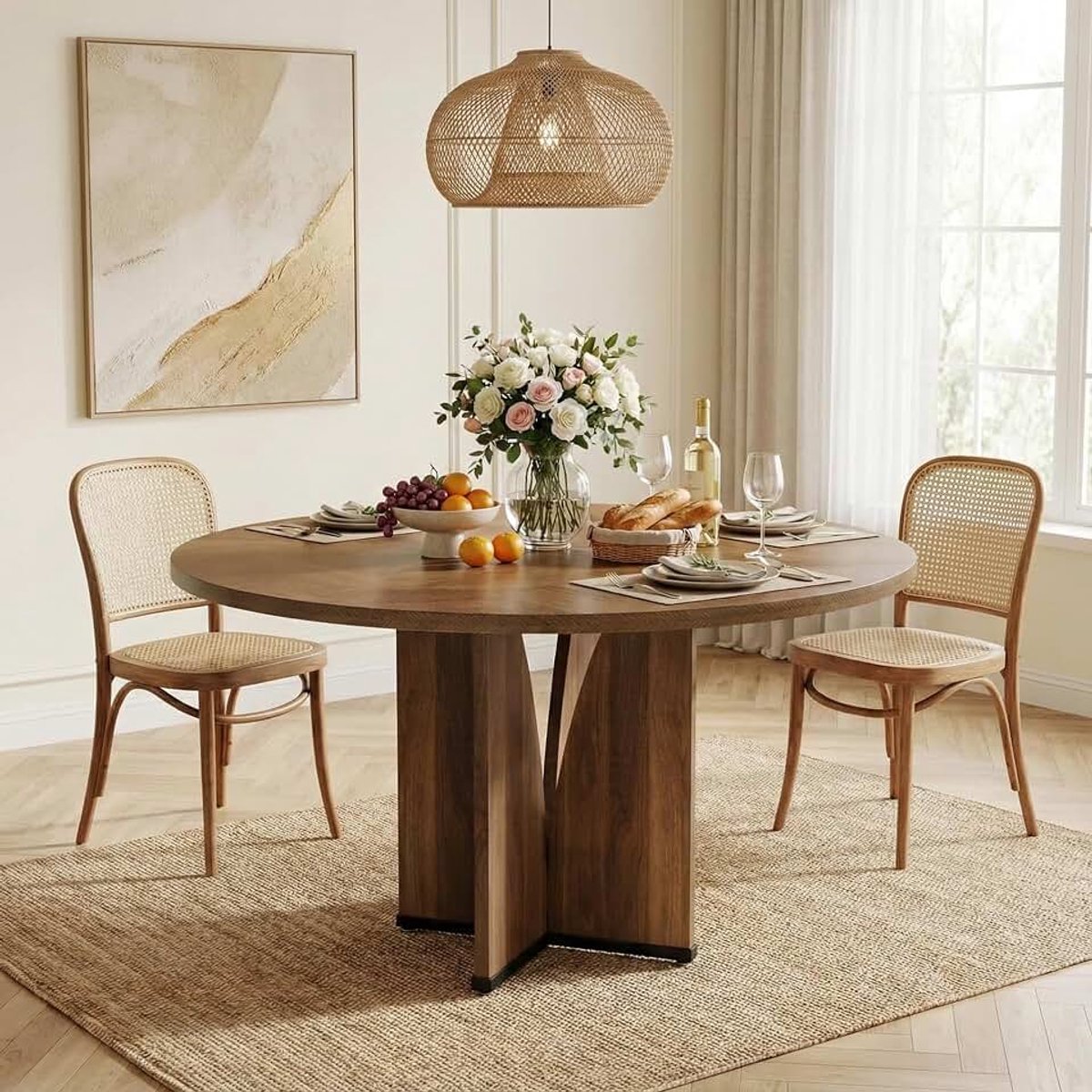 100cm Eettafel, Ronde Eetkamertafel, Kitchen Dining Table, Houten Eettafel, Dining Table For 4, 100 x 100 x 7 cm, Brown