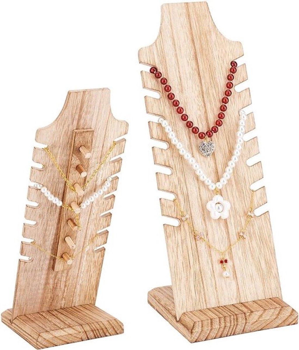 7 Vakken Sieraden Display - Houten Kettingweergave, Organizer voor Armbanden en Kettingen, Ideaal voor Thuis en Winkels, 10x9.7x25.5 cm
