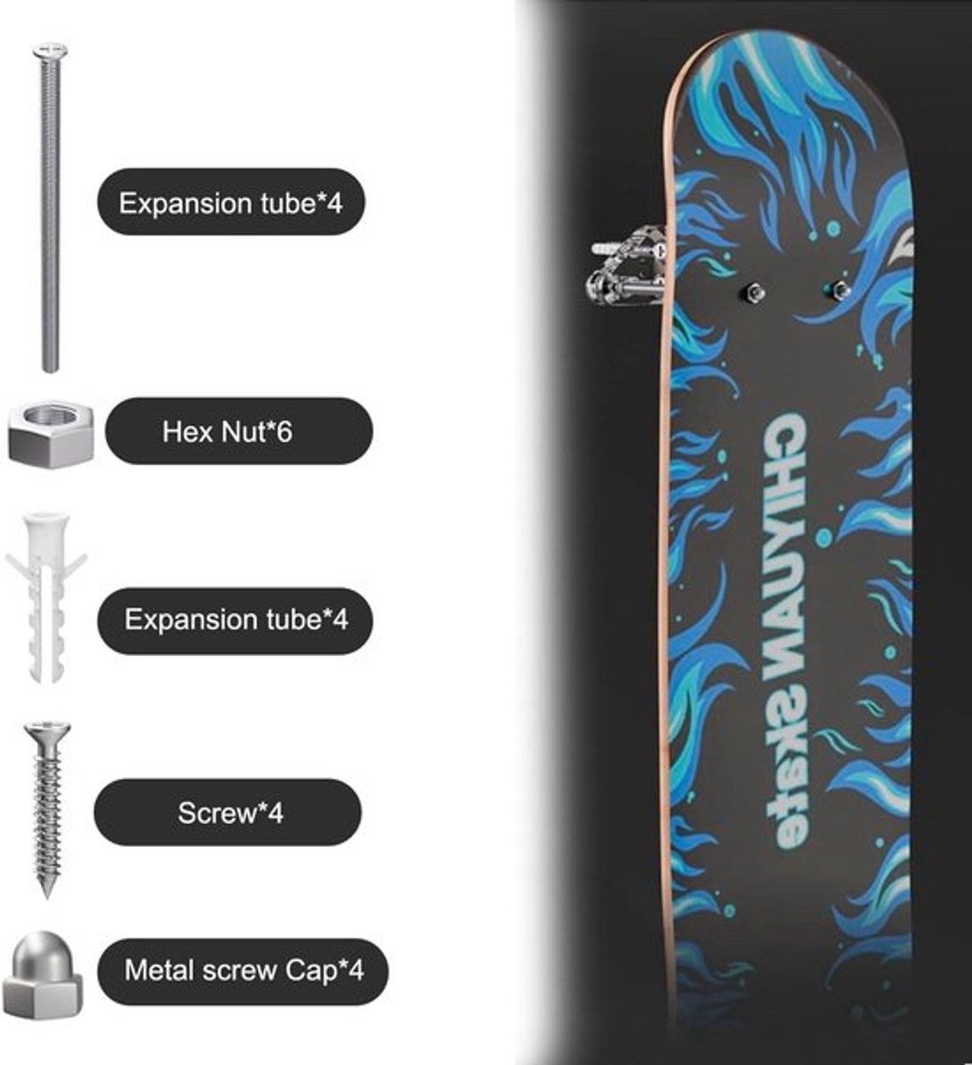 Skateboard Houder Muur | Longboard Wandophanging | Snowboard Wandhouder | Skateboard Rek Woonkamer | Garage Muur Display Opslag | Acryl | Transparant - Set van 2