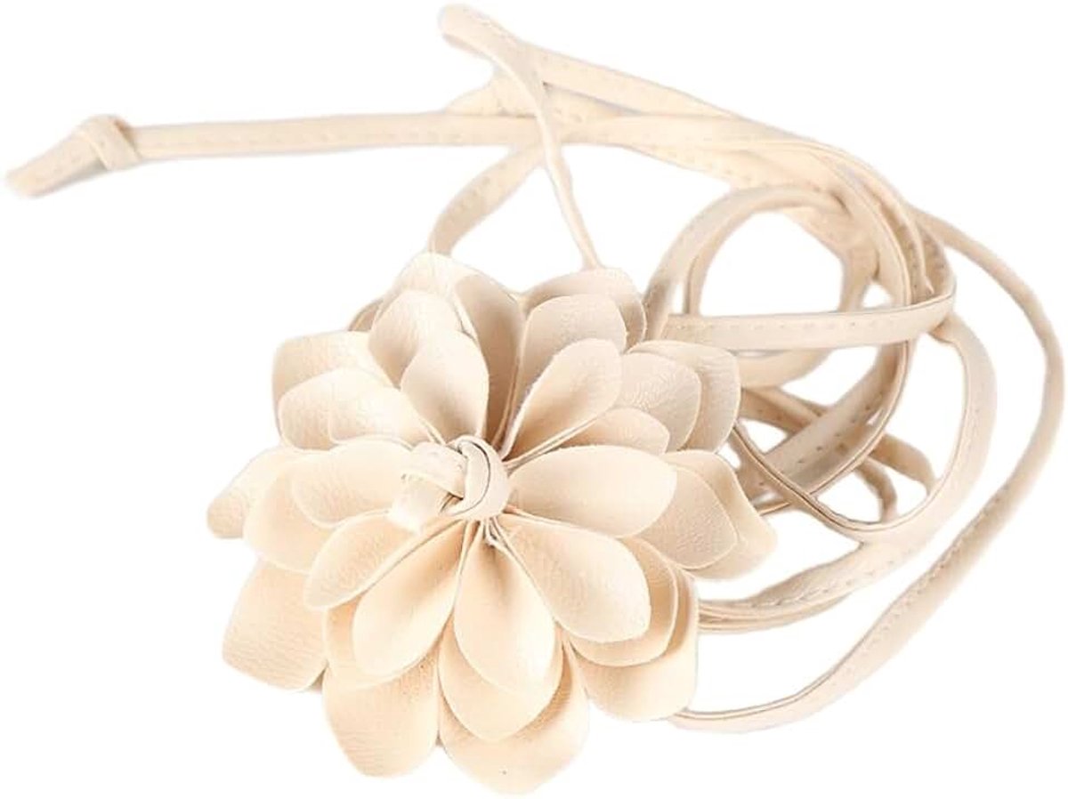 Riem voor dames, dunne tailleriem, vintage jurk, riem met grote bloemen, heupriem van PU-leer, verstelbare tailleketting, bloemenriem voor festival, feest, bruiloft, 210 cm, abrikoos
