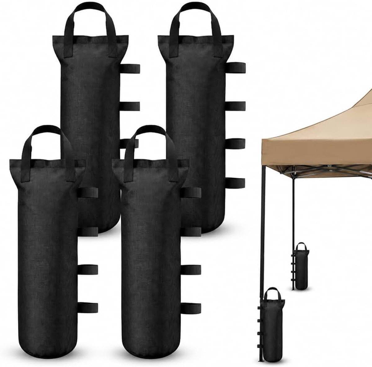 4 Stuks Verzwaringszakken voor Partytent, 50 x 20 Cm Zandzakken met Opbergzak, Dikke Zandzakken voor Tuin-, Strand- en Partytenten