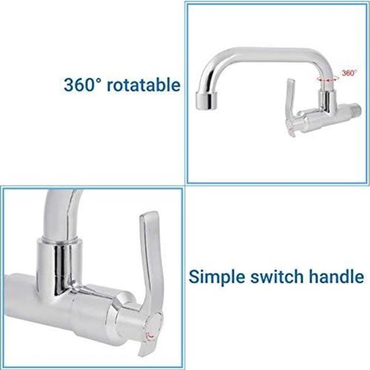 Koud Water Wandmontage Kraan voor Keuken en Badkamer - Messing Lichaam - Roestvrijstalen Pijp - Type A - 25cm