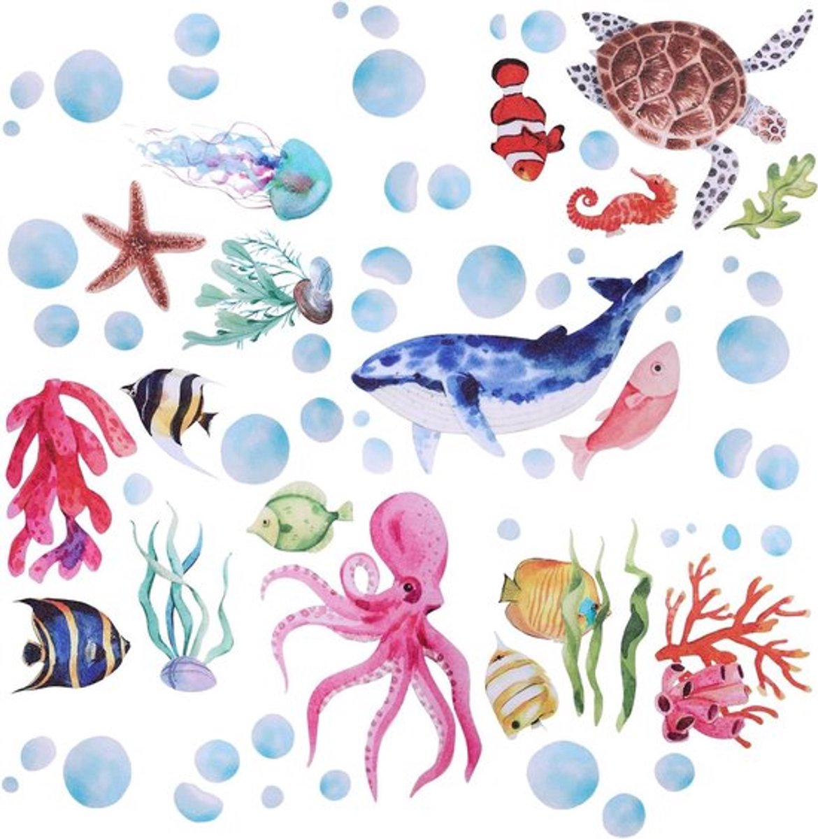 Kleurrijke Oceaanwezens Badkuipstickers voor Kinderen - Antislip - Waterdicht - Zelfklevende Decals