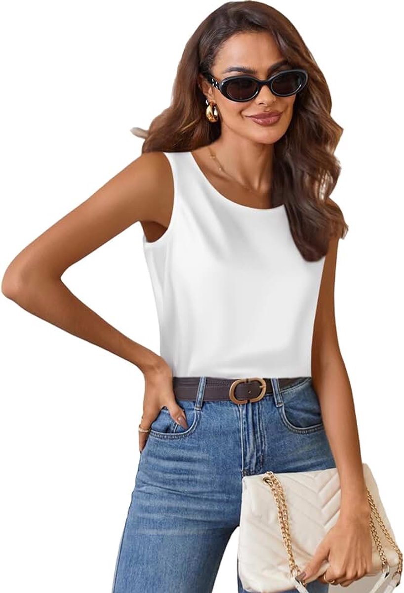 Zijden Satijnen Tanktops voor Vrouwen Ronde Hals Mouwloos Hemdje Tops 2026 Zomer Basic Blouses