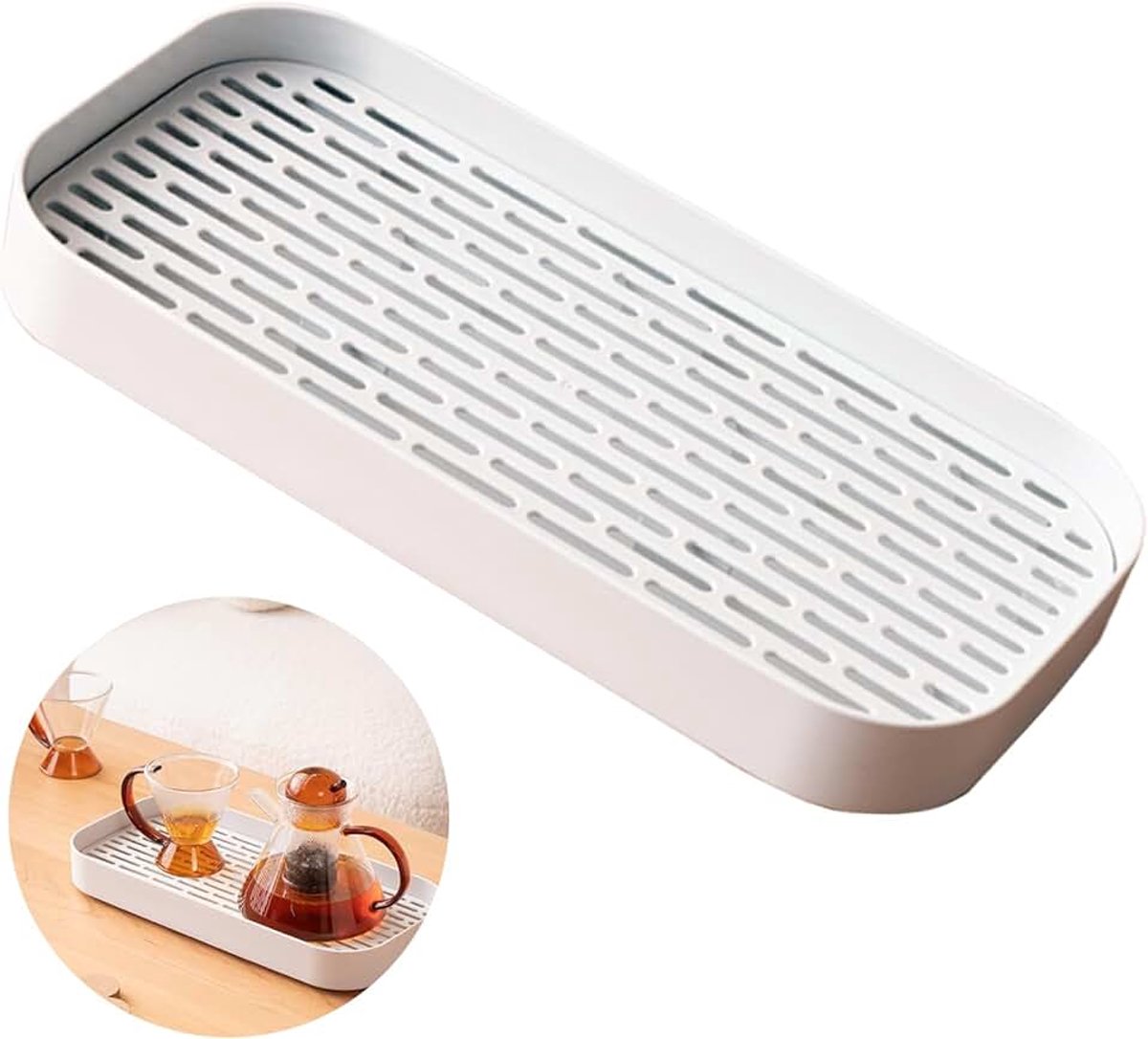 Afdruiprek, droogmat, multifunctioneel drain board, voor het afdruipen van servies, waterkopjes of als legplank (33 x 16 x 4 cm)