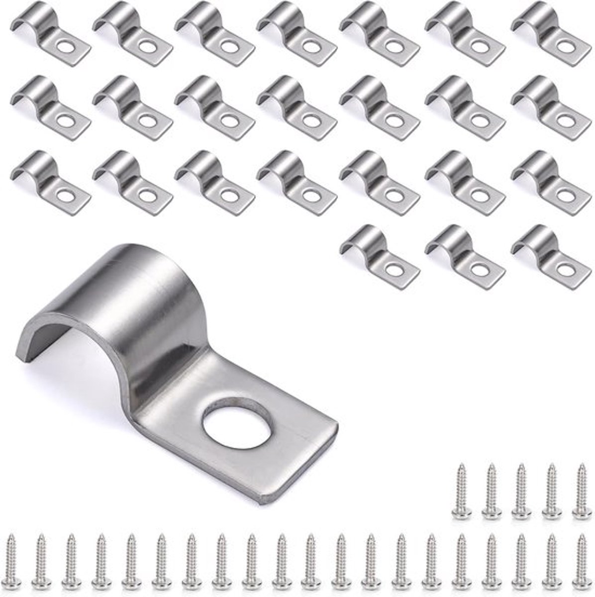 Set van 25 metalen kabelclips voor wandmontage, U-vormige klemmen met zelftappende schroeven voor kabels met een diameter van 10 mm, ideaal voor organisatie en bevestiging van kabels