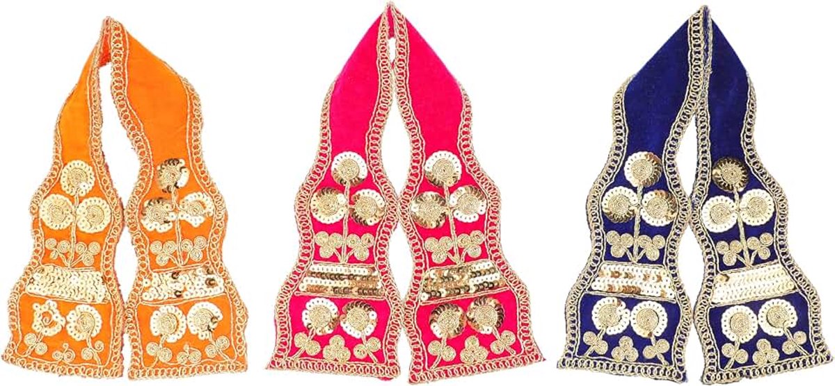 Set of 3 Ganesh Dupatta Decorative Puja Cloth Chunari, Pooja Chunar (Size:-9"X3") Pooja Item Article for Indian Traditional Festival Ganpati Decorations for Statue Frame Idol Temple(Blue,Pink,Orange)