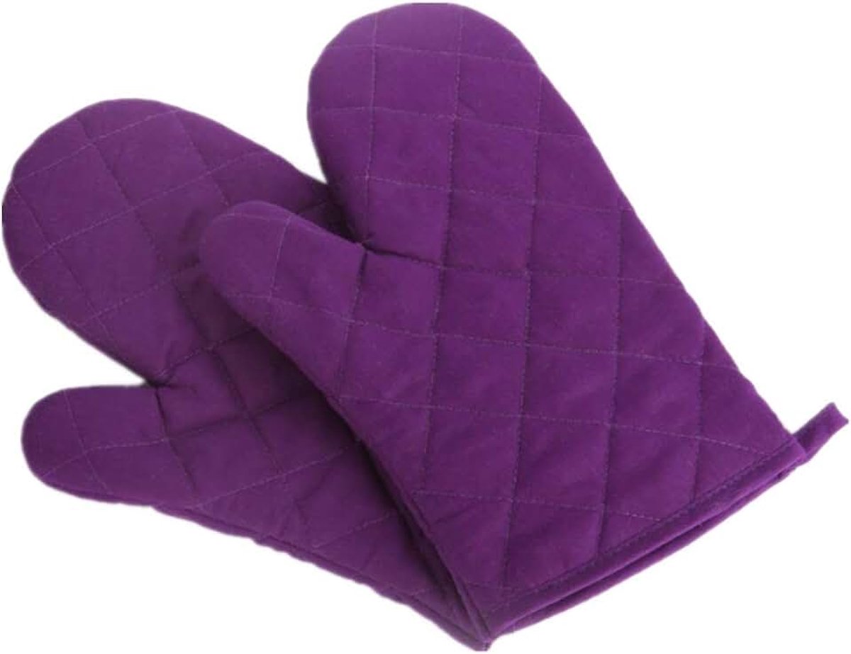 Ovenhandschoenen, hittebestendige ovenhandschoenen, dikke hittebestendige ovenhandschoenen, pannenlap, 1 paar Eén maat paars