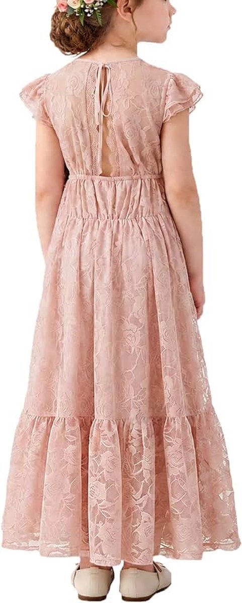 Lange Mouw Kanten Maxi Jurk voor Peuters & Meisjes – Boho A-Lijn Jurk voor Bruiloft, Doop, Eerste Communie 3-12 jaar