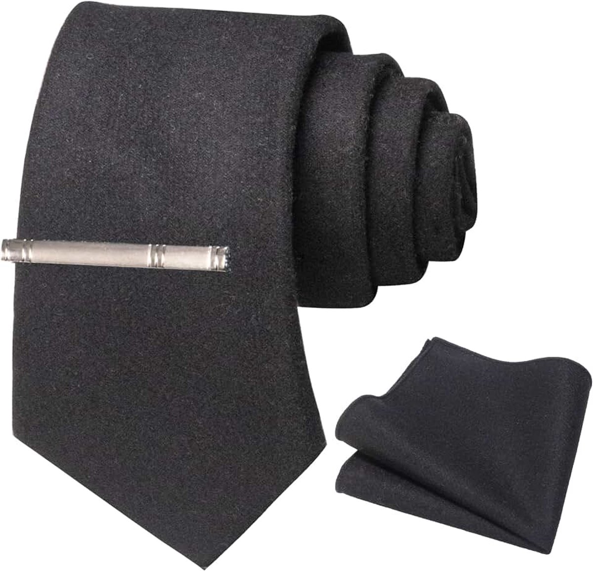 Cashmere wollen stropdas en pochet dasspeld sets voor heren, zwart, M
