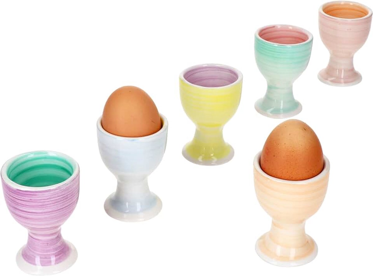 Pasto Set van 6 eierdopjes, kleurrijk, voor 6 personen, kleurrijke eierhouders met voet in 6 verschillende pastelkleurencombinaties, voor het ontbijt bij de brunch en het buffet