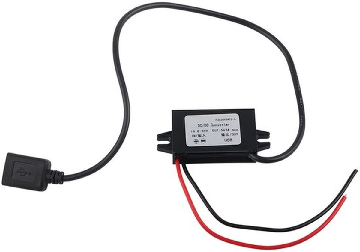 USB-poort - 12V/24V-adapter - compacte DC-DC-omzetter - zwart - voor auto-audio - USB-voeding 5V 3A - geschikt voor monitor