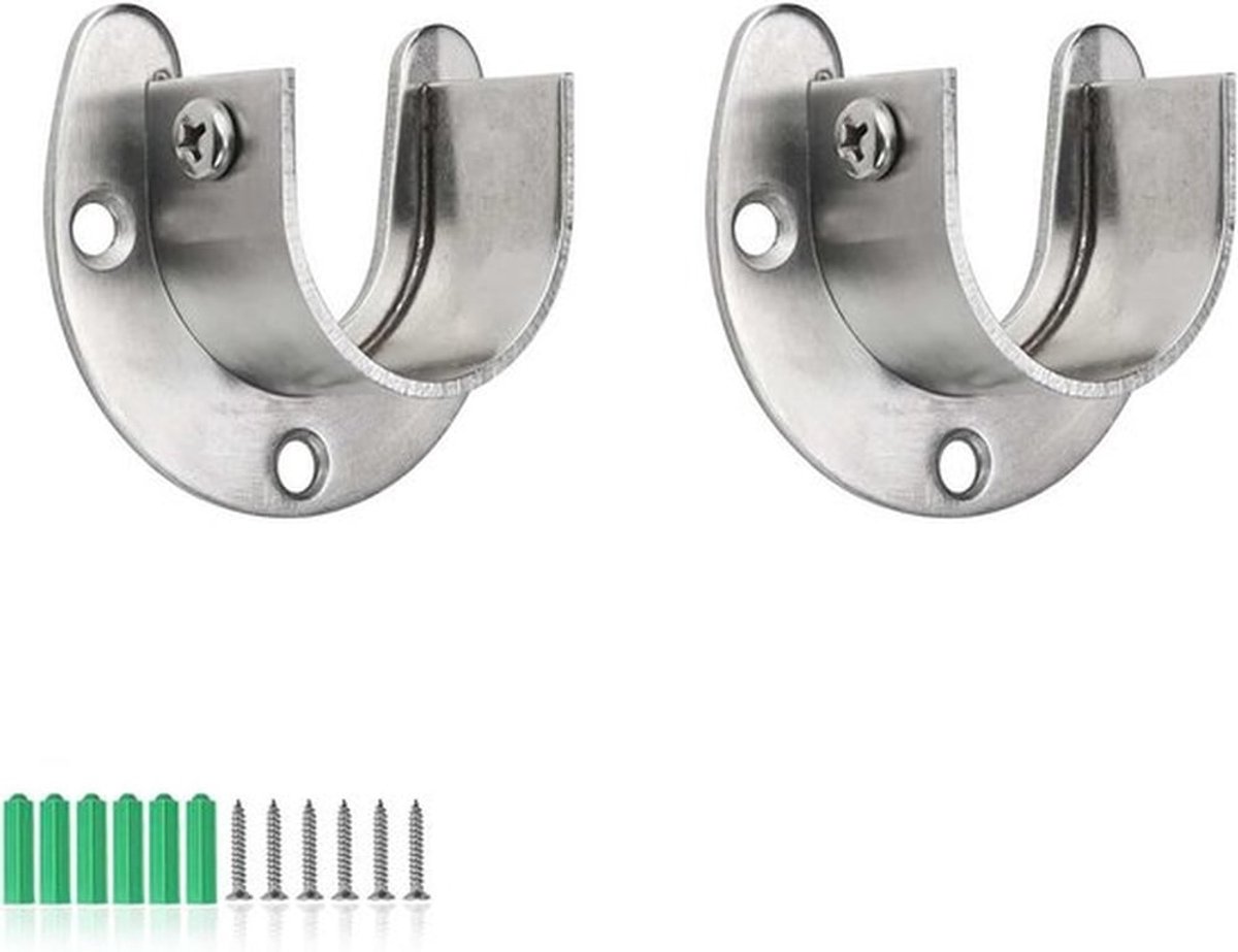 Set van 2 zwarte houders voor ronde buis met een diameter van 32 mm - roestvrij stalen stanghouders voor gordijnroede en kledingkast - praktische kledingstanghouder