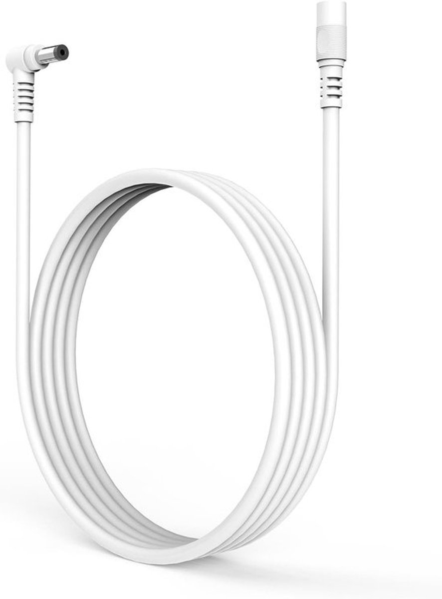 1 Meter DC Verlengkabel 12V 5,5mm x 2,1mm - 90° L Hoek - Geschikt voor Beveiligingscamera's, LED-strips, etc. - Wit 1M (1 Stuk)
