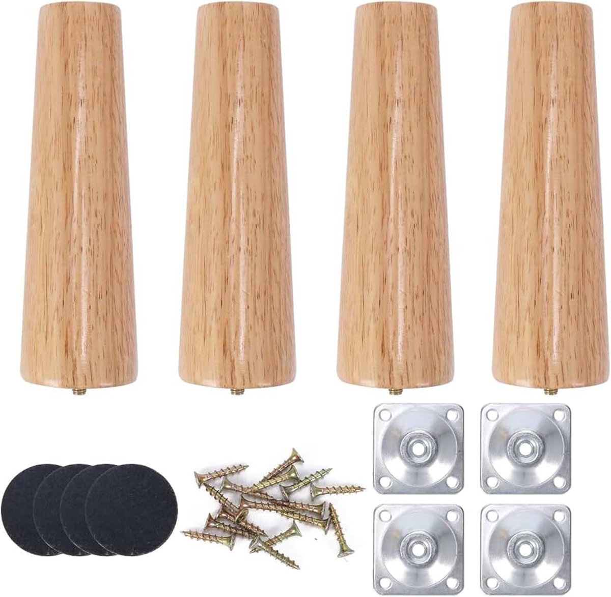 Poten, meubelpoten, 20 cm, rond, houten poten, meubelpoten | Massief houten bankpoten, houtkleur, voor bed, stoel, tafel, meubels, bank, kast, bank, met montageplaten en schroeven